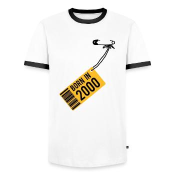 Birthday - Born in 2000 - Men's Ringer Shirt - white/black - Front - AI Model Female 172 light (172cm) & AI Model Male 178 dark (178cm)