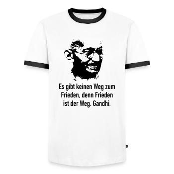 Gandhi: Es gibt keinen Weg zum Frieden, denn Frie - Männer Kontrast-T-Shirt - Weiß/Schwarz - Vorne - AI Model Female 172 light (172cm) & AI Model Male 178 dark (178cm)