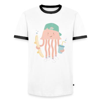 SKATER JELLYFISH - Männer Kontrast-T-Shirt - Weiß/Schwarz - Vorne - AI Model Female 172 light (172cm) & AI Model Male 178 dark (178cm)