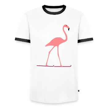 Flamingo fährt Ski - Männer Kontrast-T-Shirt - Weiß/Schwarz - Vorne - AI Model Female 172 light (172cm) & AI Model Male 178 dark (178cm)