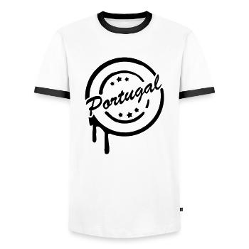 portugal___f1 - T-shirt contrasté Homme - blanc/noir - Devant - AI Model Female 172 light (172cm) & AI Model Male 178 dark (178cm)