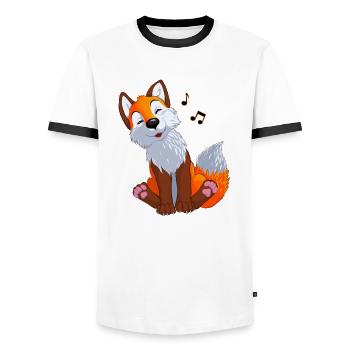 Singender Fuchs - Männer Kontrast-T-Shirt - Weiß/Schwarz - Vorne - AI Model Female 172 light (172cm) & AI Model Male 178 dark (178cm)