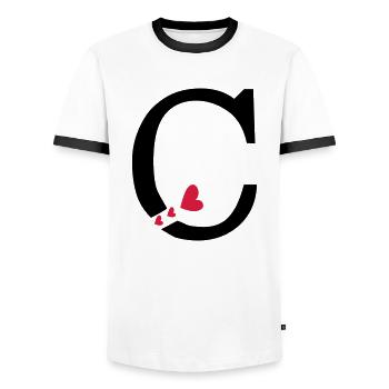 Capital letter C with hearts - Men's Ringer Shirt - white/black - Front - AI Model Female 172 light (172cm) & AI Model Male 178 dark (178cm)
