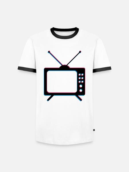 3d tv tv retro antenna screen television - Men's Ringer Shirt - white/black