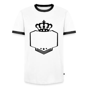 frame border couronne crête texte roi logo - T-shirt contrasté Homme - blanc/noir - Devant - AI Model Female 172 light (172cm) & AI Model Male 178 dark (178cm)