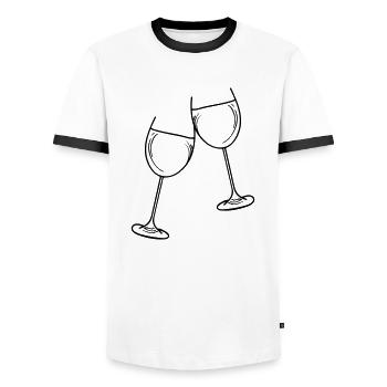 sekt wein glas - Männer Kontrast-T-Shirt - Weiß/Schwarz - Vorne - AI Model Female 172 light (172cm) & AI Model Male 178 dark (178cm)