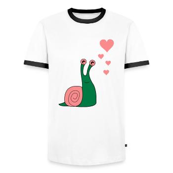 schnecke_verliebt_02 - Men's Ringer Shirt - white/black - Front - AI Model Female 172 light (172cm) & AI Model Male 178 dark (178cm)
