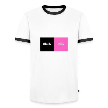 Black pink - Men's Ringer Shirt - white/black - Front - AI Model Female 172 light (172cm) & AI Model Male 178 dark (178cm)