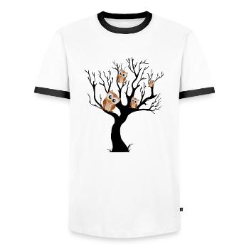 Chouette noctambule sur arbre - T-shirt contrasté Homme - blanc/noir - Devant - AI Model Female 172 light (172cm) & AI Model Male 178 dark (178cm)