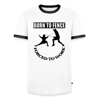 fencing fencing sport fencer gift gift idea - Men's Ringer Shirt - white/black - Front - AI Model Female 172 light (172cm) & AI Model Male 178 dark (178cm)