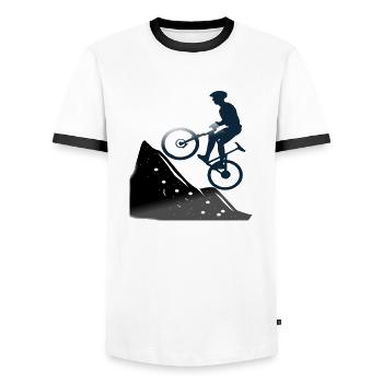 Mountain Biking Mountain Biking Mountain Biker Bike - Men's Ringer Shirt - white/black - Front - AI Model Female 172 light (172cm) & AI Model Male 178 dark (178cm)