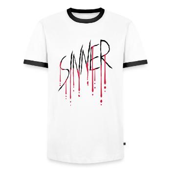 Sinner wound scratch - Men's Ringer Shirt - white/black - Front - AI Model Female 172 light (172cm) & AI Model Male 178 dark (178cm)