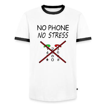 pas de téléphone pas stress téléphone mobile - T-shirt contrasté Homme - blanc/noir - Devant - AI Model Female 172 light (172cm) & AI Model Male 178 dark (178cm)