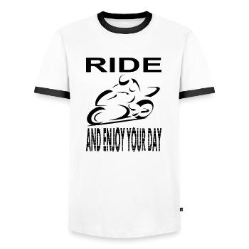 Motorcycle riding Motorcycles Sayings Gift Moto - Men's Ringer Shirt - white/black - Front - AI Model Female 172 light (172cm) & AI Model Male 178 dark (178cm)