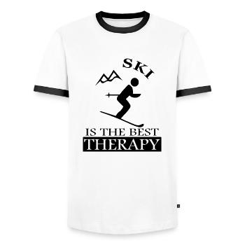 Skieur ski saut à ski piste de ski - T-shirt contrasté Homme - blanc/noir - Devant - AI Model Female 172 light (172cm) & AI Model Male 178 dark (178cm)