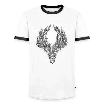 Mandala deer black - Men's Ringer Shirt - white/black - Front - AI Model Female 172 light (172cm) & AI Model Male 178 dark (178cm)