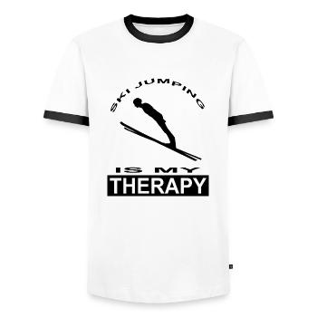 le saut à ski est mon cadeau de thérapie pour la station de ski - T-shirt contrasté Homme - blanc/noir - Devant - AI Model Female 172 light (172cm) & AI Model Male 178 dark (178cm)