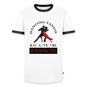 tango tanzen Tango Tänzer Tänzerin Geschenk Tanz - Männer Kontrast-T-Shirt - Weiß/Schwarz - Vorne - AI Model Female 172 light (172cm) & AI Model Male 178 dark (178cm)
