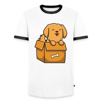 Sweet Golden Retriever in a Cardboard Box - Men's Ringer Shirt - white/black - Front - AI Model Female 172 light (172cm) & AI Model Male 178 dark (178cm)