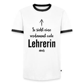 Lehrerin Schule Student - Männer Kontrast-T-Shirt - Weiß/Schwarz - Vorne - AI Model Female 172 light (172cm) & AI Model Male 178 dark (178cm)