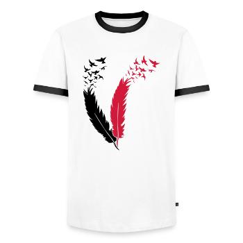 feather fly birds - Men's Ringer Shirt - white/black - Front - AI Model Female 172 light (172cm) & AI Model Male 178 dark (178cm)