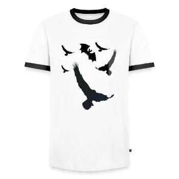 Birds Bird Raven Bat Black Bird Species - Men's Ringer Shirt - white/black - Front - AI Model Female 172 light (172cm) & AI Model Male 178 dark (178cm)