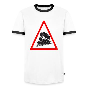 Attention locomotive locomotive de locomotive cadeau de locomotive - T-shirt contrasté Homme - blanc/noir - Devant - AI Model Female 172 light (172cm) & AI Model Male 178 dark (178cm)