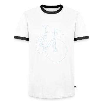 Lineart Bicycle, Fixie, Road Bike, in light blue - Men's Ringer Shirt - white/black - Front - AI Model Female 172 light (172cm) & AI Model Male 178 dark (178cm)