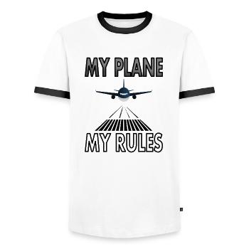 Flugzeug fliegen Pilotin stolzer Pilot Geschenk - Männer Kontrast-T-Shirt - Weiß/Schwarz - Vorne - AI Model Female 172 light (172cm) & AI Model Male 178 dark (178cm)