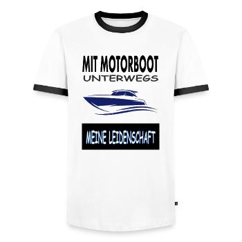 Mit Motorboot unterwegs Wassersport Geschenkidee - Männer Kontrast-T-Shirt - Weiß/Schwarz - Vorne - AI Model Female 172 light (172cm) & AI Model Male 178 dark (178cm)