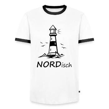 NORDisch - Männer Kontrast-T-Shirt - Weiß/Schwarz - Vorne - AI Model Female 172 light (172cm) & AI Model Male 178 dark (178cm)