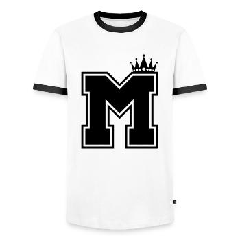buchstabe M Krone - Männer Kontrast-T-Shirt - Weiß/Schwarz - Vorne - AI Model Female 172 light (172cm) & AI Model Male 178 dark (178cm)