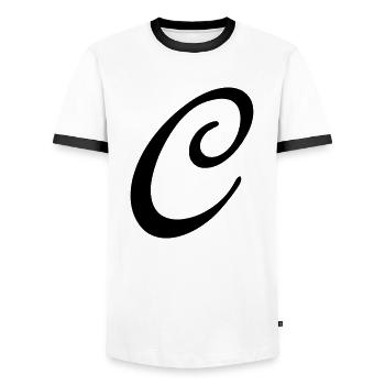 C - Men's Ringer Shirt - white/black - Front - AI Model Female 172 light (172cm) & AI Model Male 178 dark (178cm)