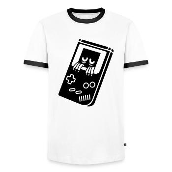 Game Boy mit Kreatur - Männer Kontrast-T-Shirt - Weiß/Schwarz - Vorne - AI Model Female 172 light (172cm) & AI Model Male 178 dark (178cm)