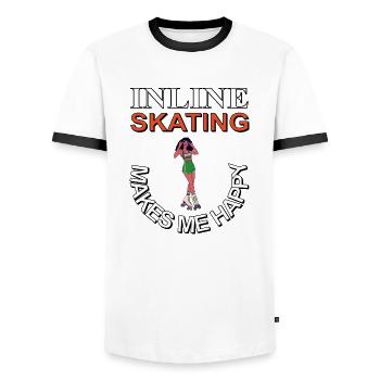 Inline skating makes me happy Inline skates - Men's Ringer Shirt - white/black - Front - AI Model Female 172 light (172cm) & AI Model Male 178 dark (178cm)