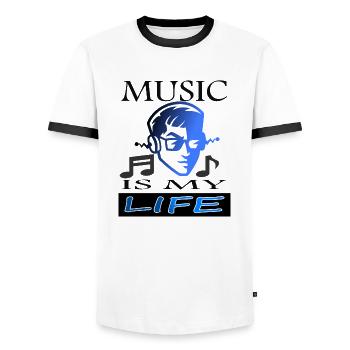 Music is my life Musician Music School Gift - Men's Ringer Shirt - white/black - Front - AI Model Female 172 light (172cm) & AI Model Male 178 dark (178cm)