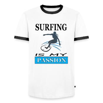 Surf Surfer Surf Sports nautiques Planche de surf Poison - T-shirt contrasté Homme - blanc/noir - Devant - AI Model Female 172 light (172cm) & AI Model Male 178 dark (178cm)