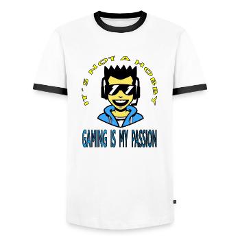 Gamer Gaming is my passion Gift idea - Men's Ringer Shirt - white/black - Front - AI Model Female 172 light (172cm) & AI Model Male 178 dark (178cm)