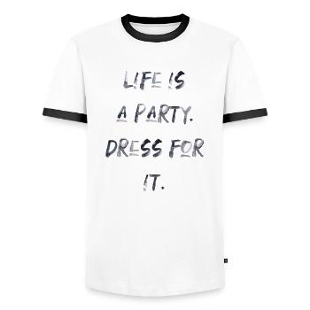life is a party feiern Spaß lustiger Spruch - Männer Kontrast-T-Shirt - Weiß/Schwarz - Vorne - AI Model Female 172 light (172cm) & AI Model Male 178 dark (178cm)
