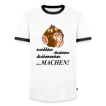 Drôle de singe Monkey Face Wildlife Wilderness Safari - T-shirt contrasté Homme - blanc/noir - Devant - AI Model Female 172 light (172cm) & AI Model Male 178 dark (178cm)