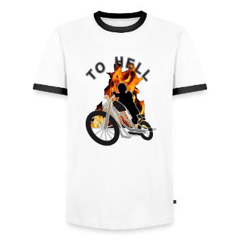 Motorcycling ride to hell Motorcycle helmet poison - Men's Ringer Shirt - white/black - Front - AI Model Female 172 light (172cm) & AI Model Male 178 dark (178cm)