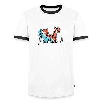 Cat Cat Friend Pet Cat Face Gift - Men's Ringer Shirt - white/black - Front - AI Model Female 172 light (172cm) & AI Model Male 178 dark (178cm)