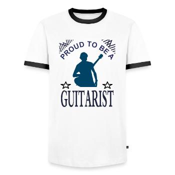 I am proud guitarist musician playing guitar - Men's Ringer Shirt - white/black - Front - AI Model Female 172 light (172cm) & AI Model Male 178 dark (178cm)