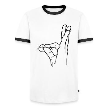 Geste de la main louange baiser bouche - T-shirt contrasté Homme - blanc/noir - Devant - AI Model Female 172 light (172cm) & AI Model Male 178 dark (178cm)