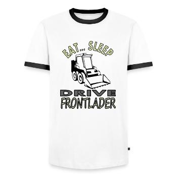 Manger, dormir, conduire un véhicule de chantier à chargement frontal - T-shirt contrasté Homme - blanc/noir - Devant - AI Model Female 172 light (172cm) & AI Model Male 178 dark (178cm)