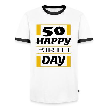 Geburtstag Happy Birthday 50 - Männer Kontrast-T-Shirt - Weiß/Schwarz - Vorne - AI Model Female 172 light (172cm) & AI Model Male 178 dark (178cm)