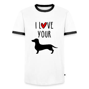 I Like Your Wiener - I Love Your Dachshund - Männer Kontrast-T-Shirt - Weiß/Schwarz - Vorne - AI Model Female 172 light (172cm) & AI Model Male 178 dark (178cm)