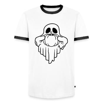 Halloween Pumpkin Ghost Comic - Men's Ringer Shirt - white/black - Front - AI Model Female 172 light (172cm) & AI Model Male 178 dark (178cm)
