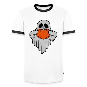 Pumpkin Ghost Halloween Comic - Men's Ringer Shirt - white/black - Front - AI Model Female 172 light (172cm) & AI Model Male 178 dark (178cm)