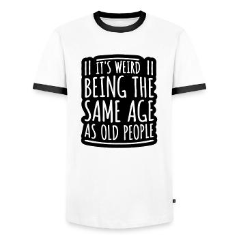 being old people age - Men's Ringer Shirt - white/black - Front - AI Model Female 172 light (172cm) & AI Model Male 178 dark (178cm)